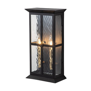 Farmhouze Light-Modern Candle Style Ripple Glass Outdoor Wall Lantern-Wall Sconce-Black-