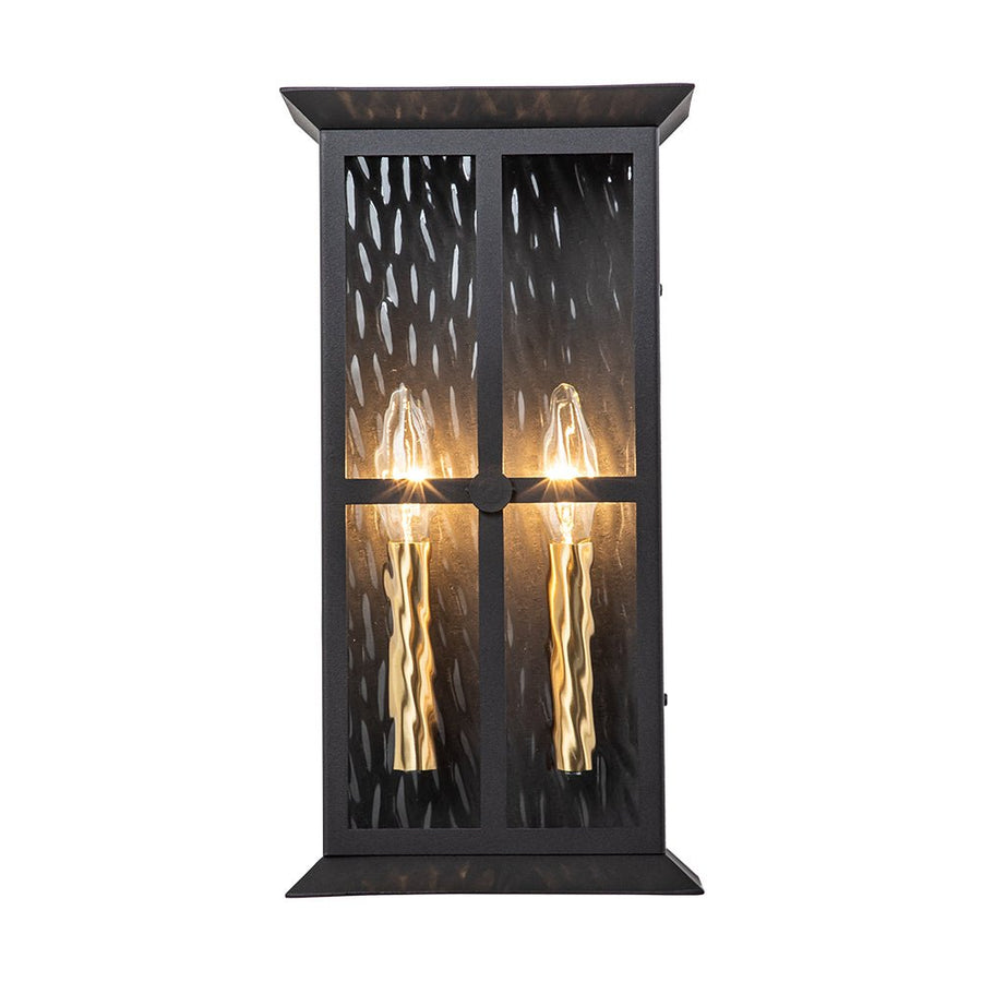 Farmhouze Light-Modern Candle Style Ripple Glass Outdoor Wall Lantern-Wall Sconce-Black-