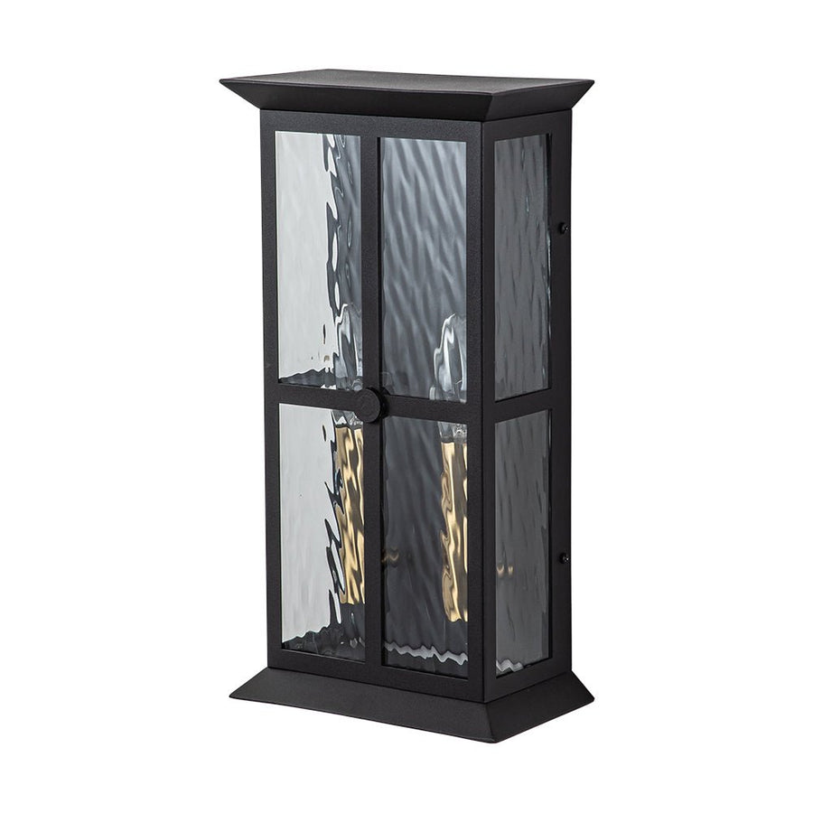 Farmhouze Light-Modern Candle Style Ripple Glass Outdoor Wall Lantern-Wall Sconce-Black-