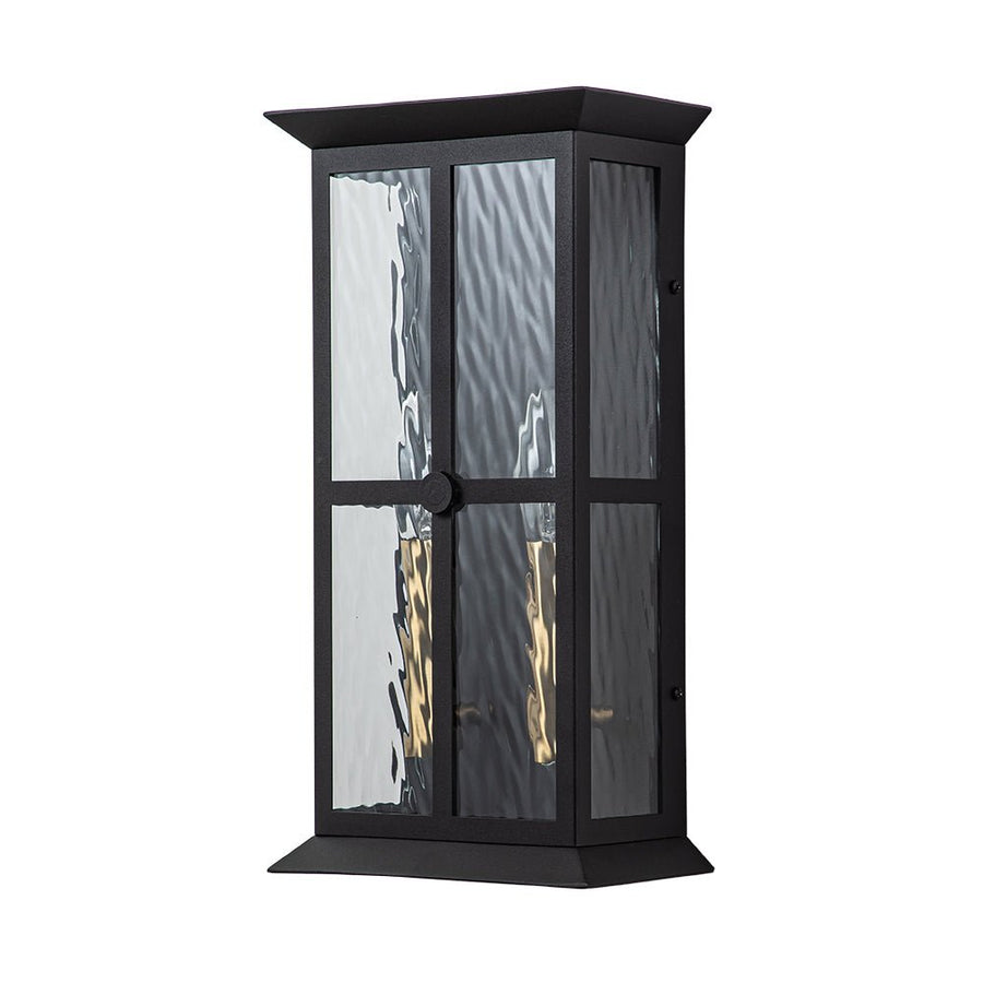 Farmhouze Light-Modern Candle Style Ripple Glass Outdoor Wall Lantern-Wall Sconce-Black-