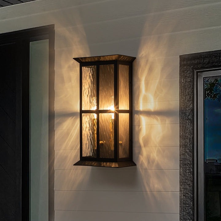 Farmhouze Light-Modern Candle Style Ripple Glass Outdoor Wall Lantern-Wall Sconce-Black-