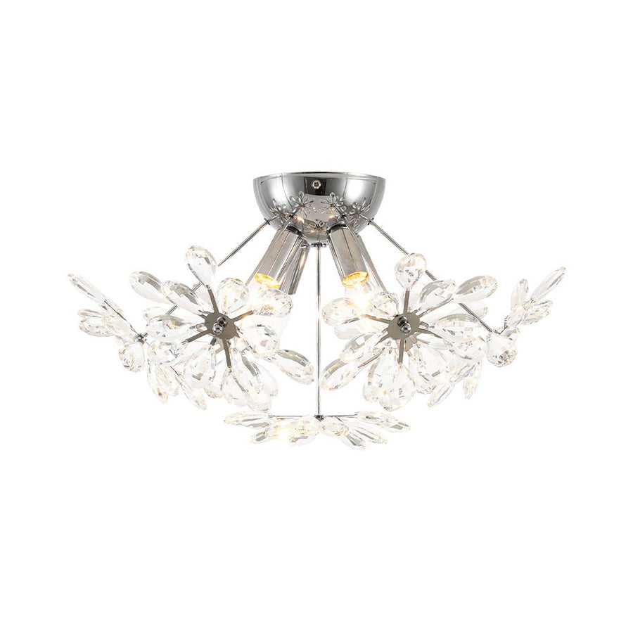 Farmhouze Light - Modern Crystal Floral Firework Starburst Semi Flush Mount - Ceiling Light - Chrome - 