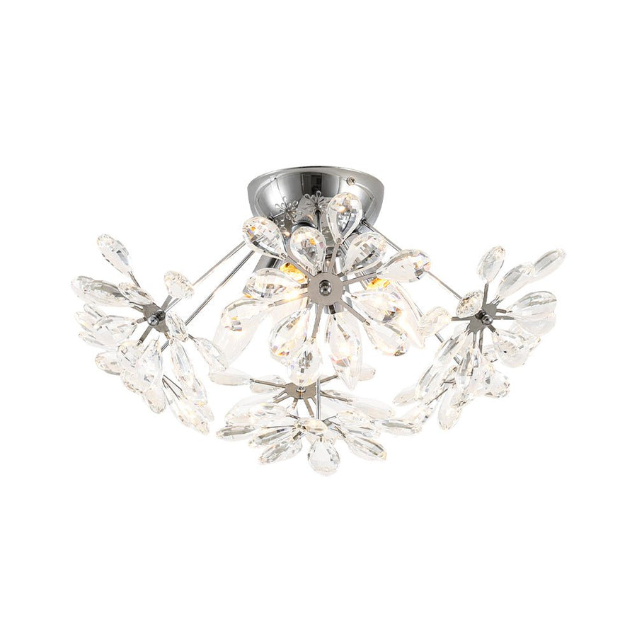 Farmhouze Light - Modern Crystal Floral Firework Starburst Semi Flush Mount - Ceiling Light - Chrome - 