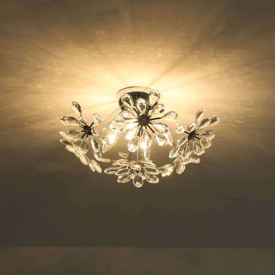 Farmhouze Light - Modern Crystal Floral Firework Starburst Semi Flush Mount - Ceiling Light - Chrome - 