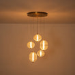 Load image into Gallery viewer, Farmhouze Light - Modern Dimmable LED 5 - Light Striped Glass Cluster Pendant - Chandelier - Brass - 
