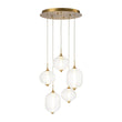 Load image into Gallery viewer, Farmhouze Light - Modern Dimmable LED 5 - Light Striped Glass Cluster Pendant - Chandelier - Brass - 
