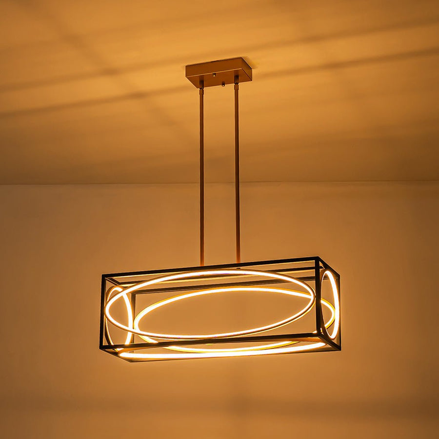 Farmhouze Light - Modern Dimmable LED Rectangle Cage Kitchen Island Pendant - Chandelier - 28.5 in - 