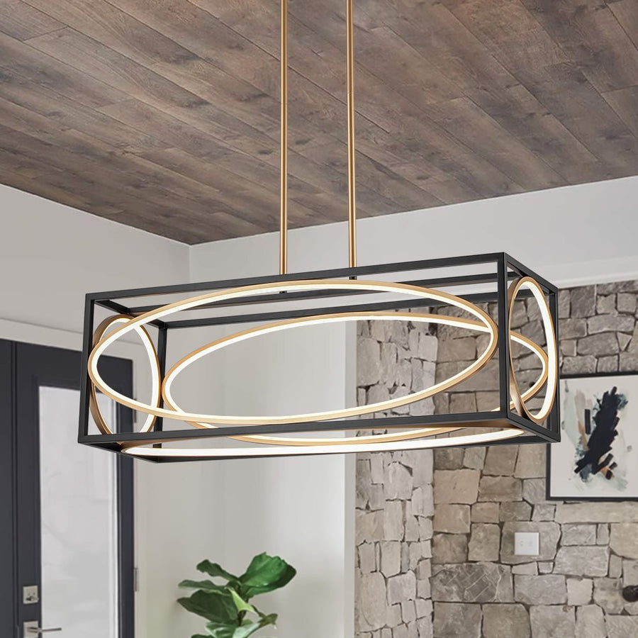 Farmhouze Light - Modern Dimmable LED Rectangle Cage Kitchen Island Pendant - Chandelier - 28.5 in - 