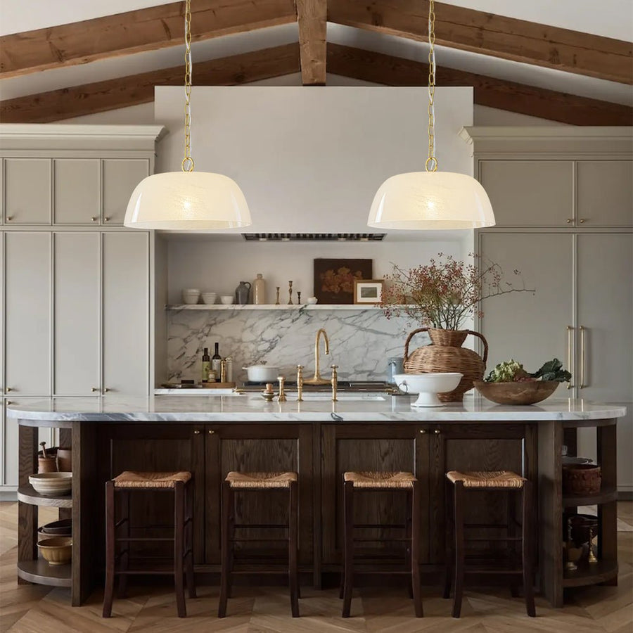 Farmhouze Light - Modern Elegant Brass Single Glossy Milk Cloudy Glass Pendant Light - Pendant - Brass - 