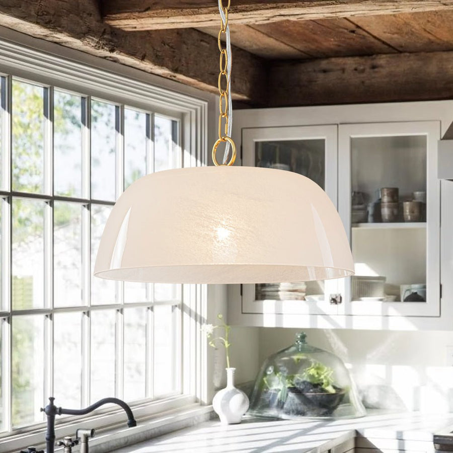 Farmhouze Light - Modern Elegant Brass Single Glossy Milk Cloudy Glass Pendant Light - Pendant - Brass - 