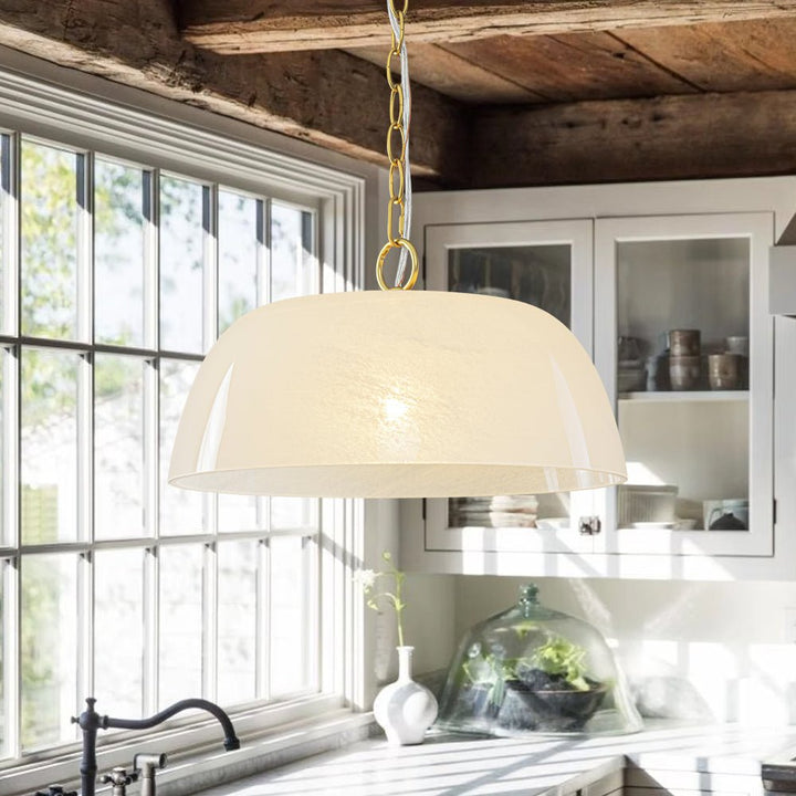 Farmhouze Light - Modern Elegant Brass Single Glossy Milk Cloudy Glass Pendant Light - Pendant - Brass - 