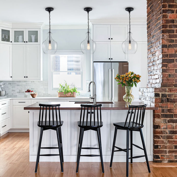 Farmhouze Light - Modern Farmhouse Bell Glass Shade Single Pendant Light - Pendant - Black - 