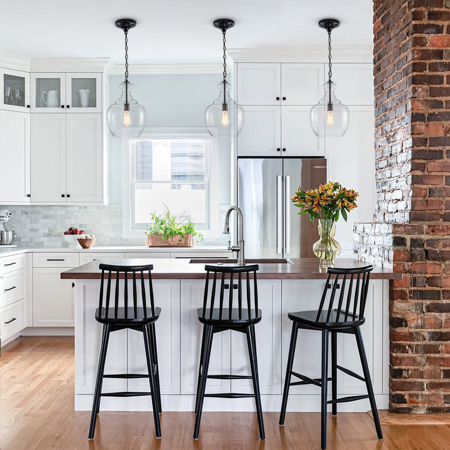 Farmhouze Light - Modern Farmhouse Bell Glass Shade Single Pendant Light - Pendant - Black - 