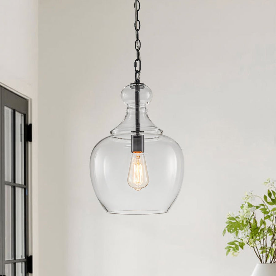 Farmhouze Light - Modern Farmhouse Bell Glass Shade Single Pendant Light - Pendant - Black - 