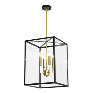 Farmhouze Light - Modern Farmhouse Black Brass Glass Square Lantern Chandelier - Chandelier - 4 - Light - 