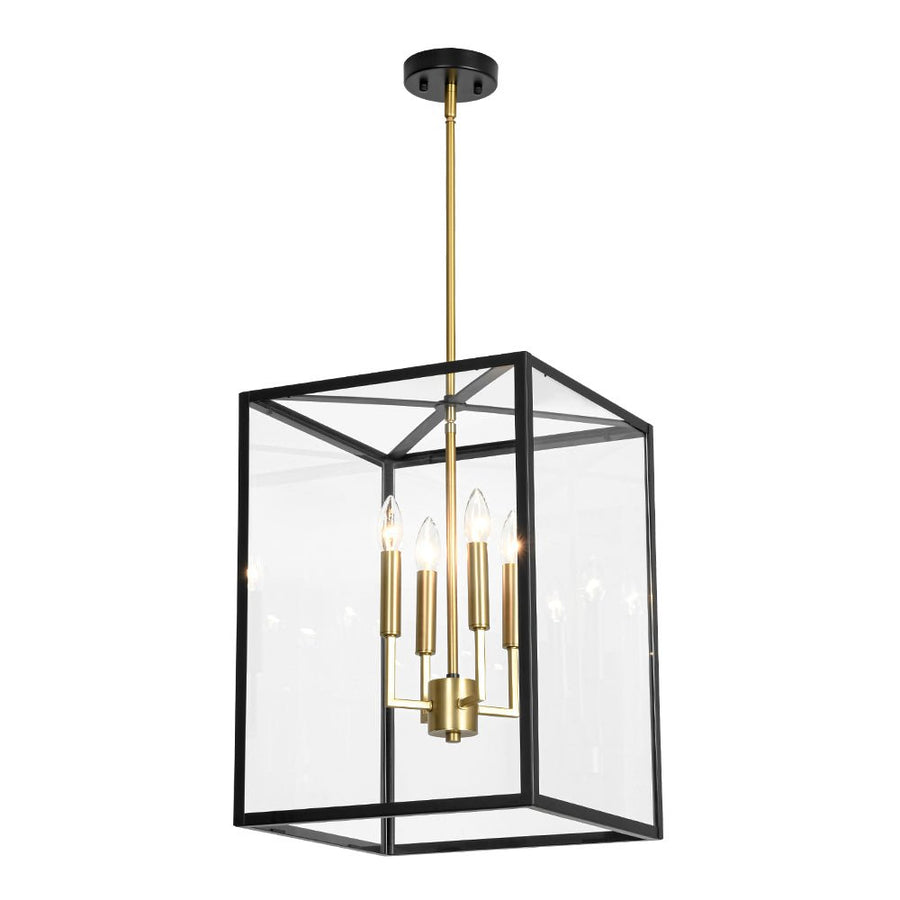 Farmhouze Light - Modern Farmhouse Black Brass Glass Square Lantern Chandelier - Chandelier - 4 - Light - 