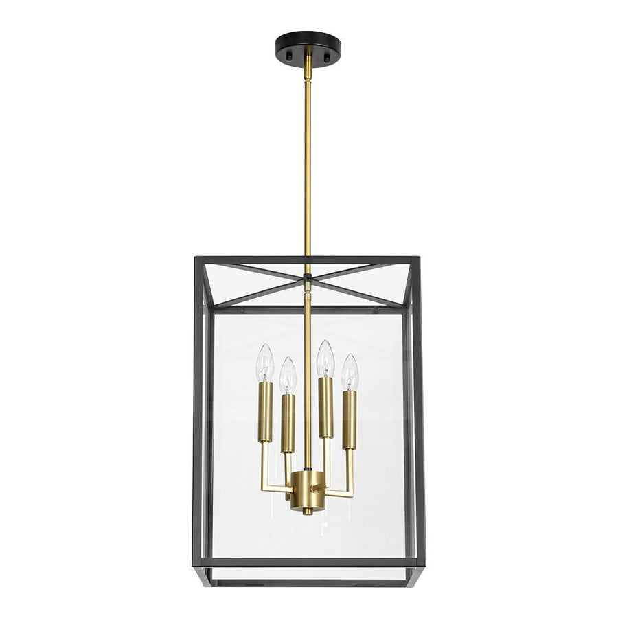 Farmhouze Light - Modern Farmhouse Black Brass Glass Square Lantern Chandelier - Chandelier - 4 - Light - 