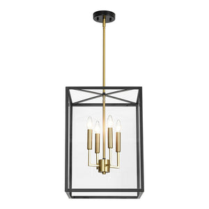 Farmhouze Light - Modern Farmhouse Black Brass Glass Square Lantern Chandelier - Chandelier - 4 - Light - 