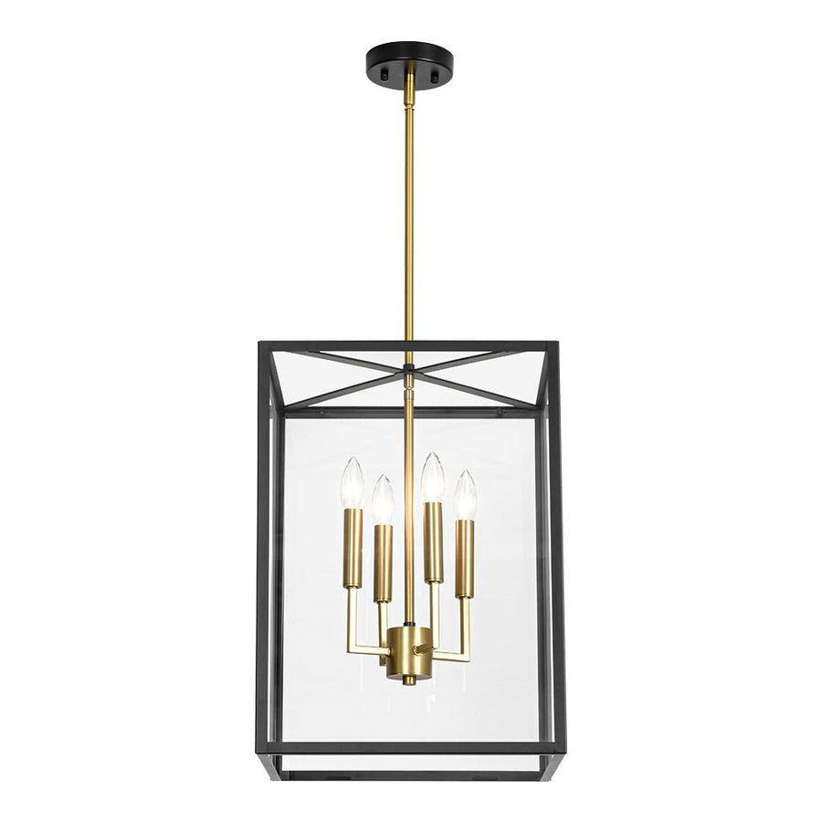 Farmhouze Light - Modern Farmhouse Black Brass Glass Square Lantern Chandelier - Chandelier - 4 - Light - 