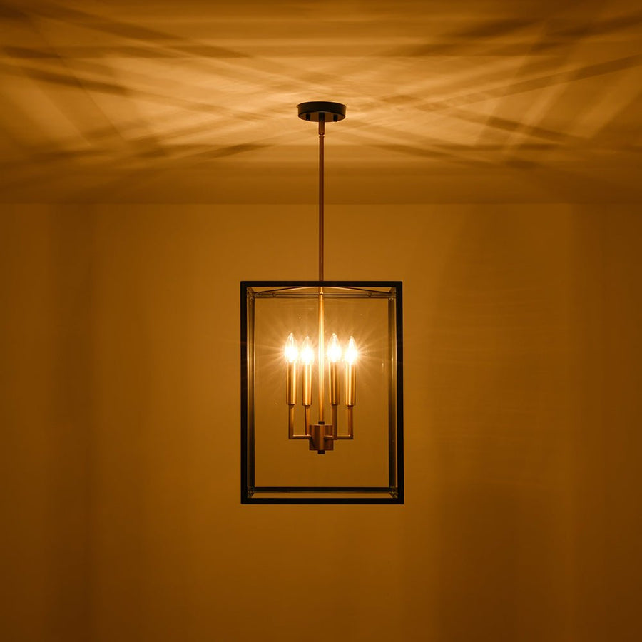 Farmhouze Light - Modern Farmhouse Black Brass Glass Square Lantern Chandelier - Chandelier - 4 - Light - 