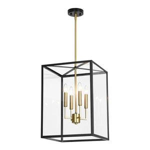 Farmhouze Light - Modern Farmhouse Black Brass Glass Square Lantern Chandelier - Chandelier - 4 - Light - 