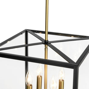 Farmhouze Light - Modern Farmhouse Black Brass Glass Square Lantern Chandelier - Chandelier - 4 - Light - 