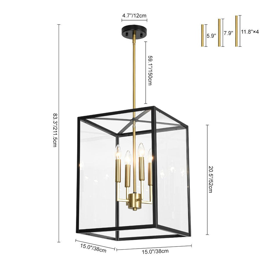 Farmhouze Light - Modern Farmhouse Black Brass Glass Square Lantern Chandelier - Chandelier - 4 - Light - 