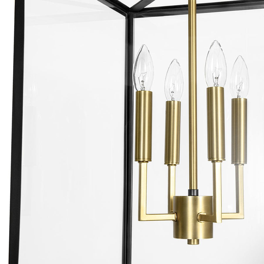 Farmhouze Light - Modern Farmhouse Black Brass Glass Square Lantern Chandelier - Chandelier - 4 - Light - 