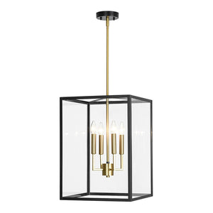 Farmhouze Light - Modern Farmhouse Black Brass Glass Square Lantern Chandelier - Chandelier - 4 - Light - 