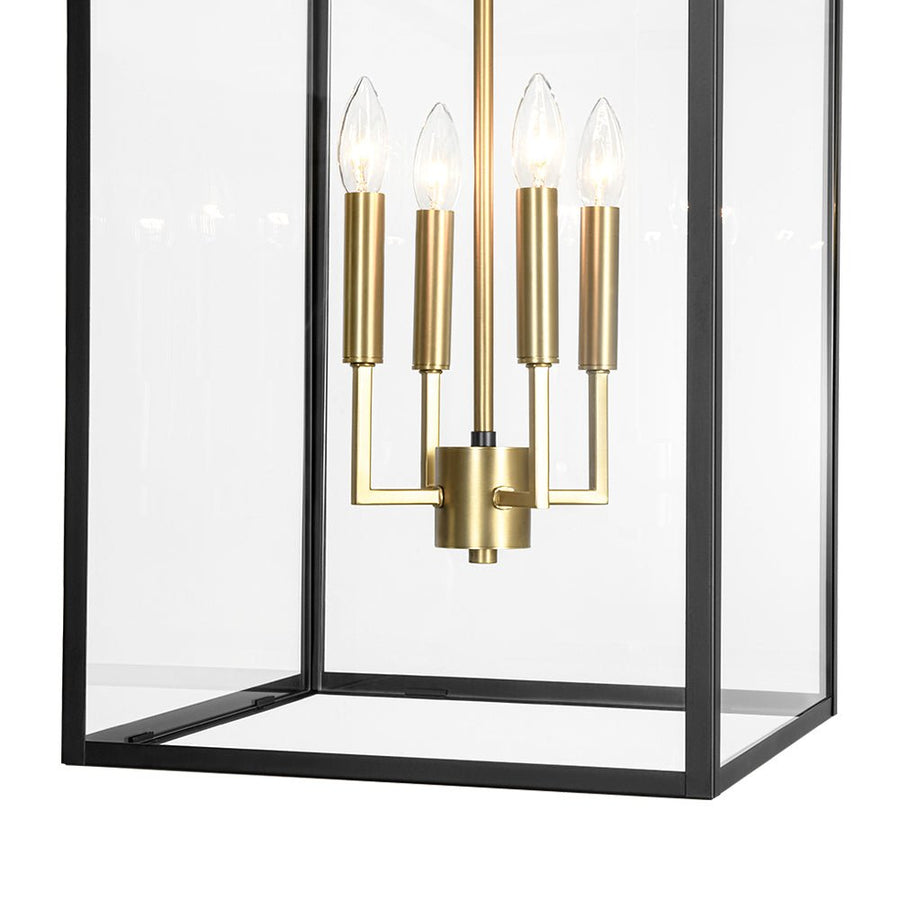 Farmhouze Light - Modern Farmhouse Black Brass Glass Square Lantern Chandelier - Chandelier - 4 - Light - 