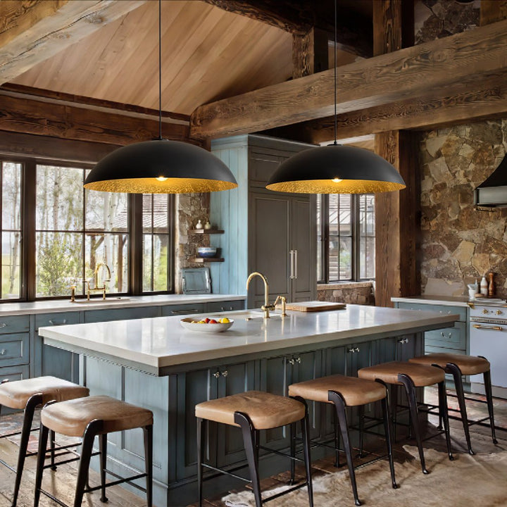 Farmhouze Light - Modern Farmhouse Black Saucer Oversized Dome Pendant - Chandelier - 30.7 in - 