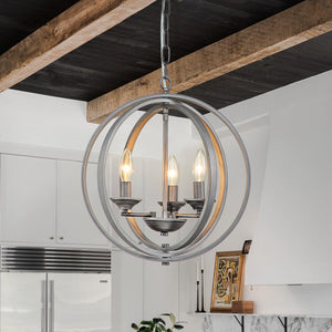 Farmhouze Light - Modern Farmhouse Candle Style Metal Orb Chandelier - Chandelier - Black - Silver - 