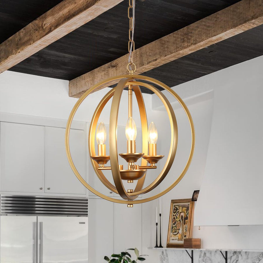 Farmhouze Light - Modern Farmhouse Candle Style Metal Orb Chandelier - Chandelier - Gold - 