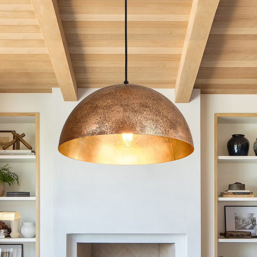 Farmhouze Light - Modern Farmhouse Oversized Dome Pendant - Chandelier - Rusty Gold - 15 in. - M