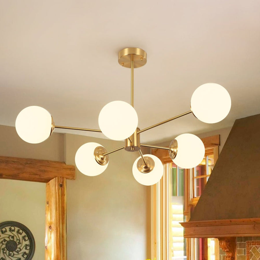 Farmhouze Light - Modern Frosted Glass Bubble Brass Sputnik Chandelier - Chandelier - 6 - Light - 