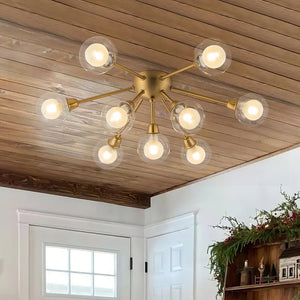 Farmhouze Light - Modern Glass Globe Sunburst Semi Flush Mount Ceiling Light - Ceiling Light - Brass - 