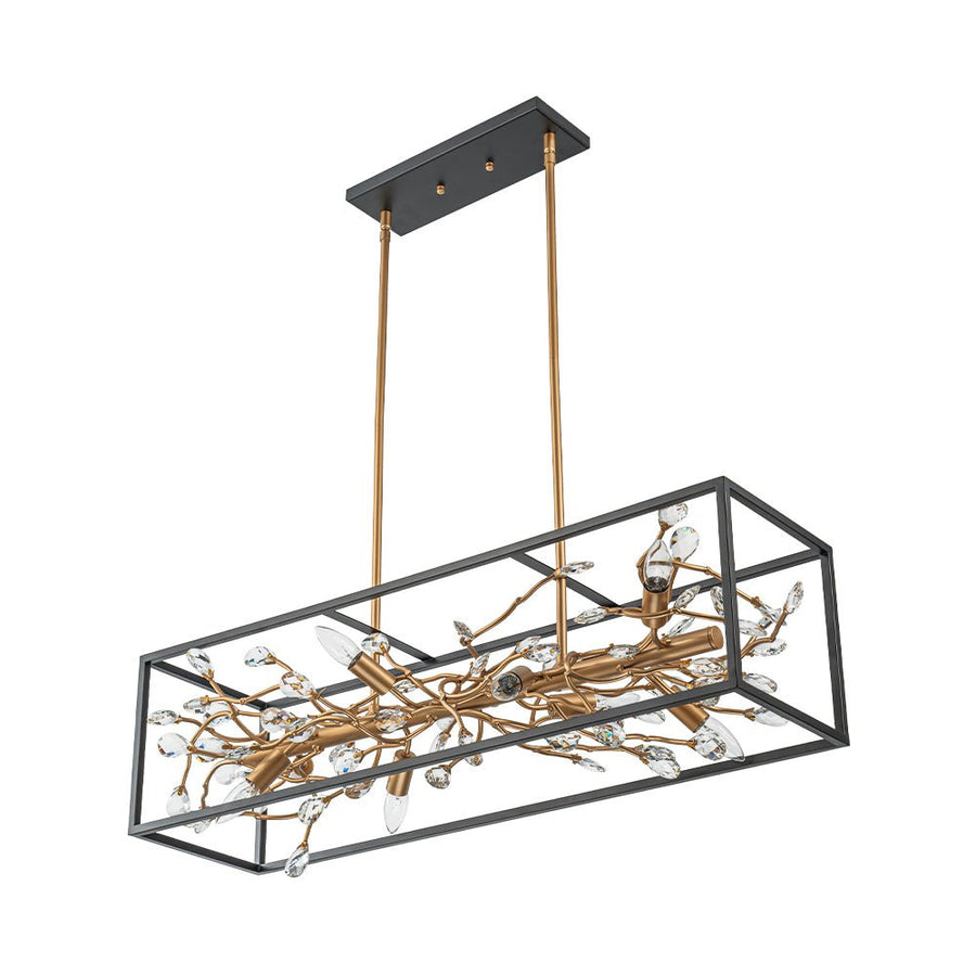 Farmhouze Light - Modern Gold Branch Crystal Black Rectangle Island Chandelier - Chandelier - Black + Gold - 