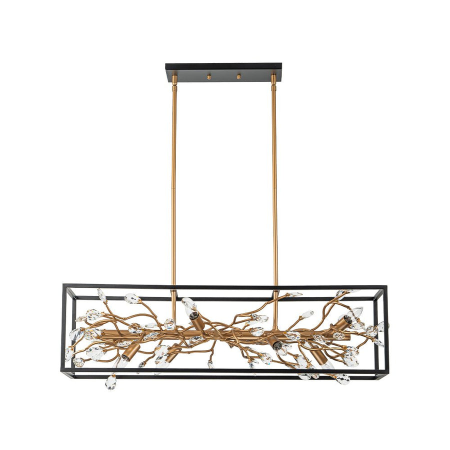 Farmhouze Light - Modern Gold Branch Crystal Black Rectangle Island Chandelier - Chandelier - Black + Gold - 