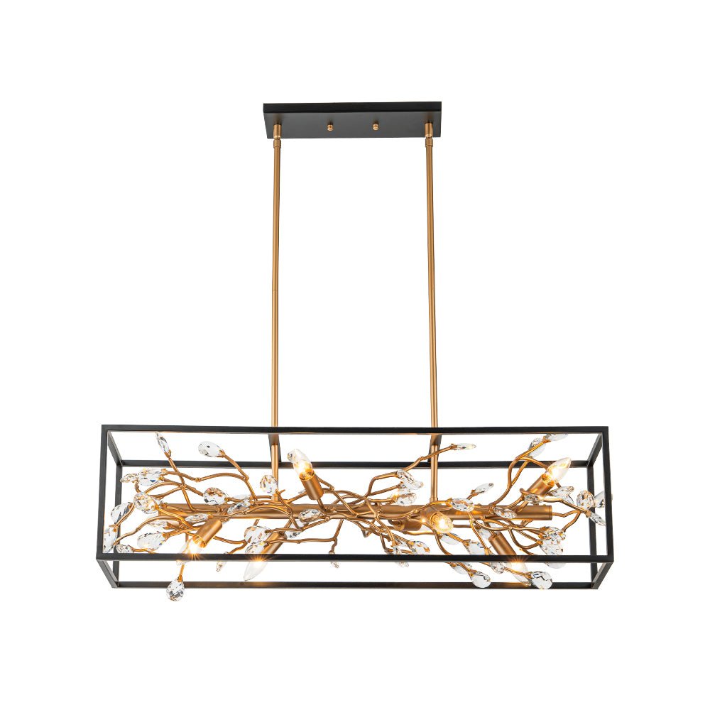 Farmhouze Light - Modern Gold Branch Crystal Black Rectangle Island Chandelier - Chandelier - Black + Gold - 