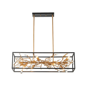 Farmhouze Light - Modern Gold Branch Crystal Black Rectangle Island Chandelier - Chandelier - Black + Gold - 