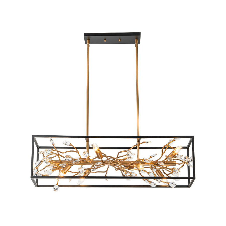 Farmhouze Light - Modern Gold Branch Crystal Black Rectangle Island Chandelier - Chandelier - Black + Gold - 