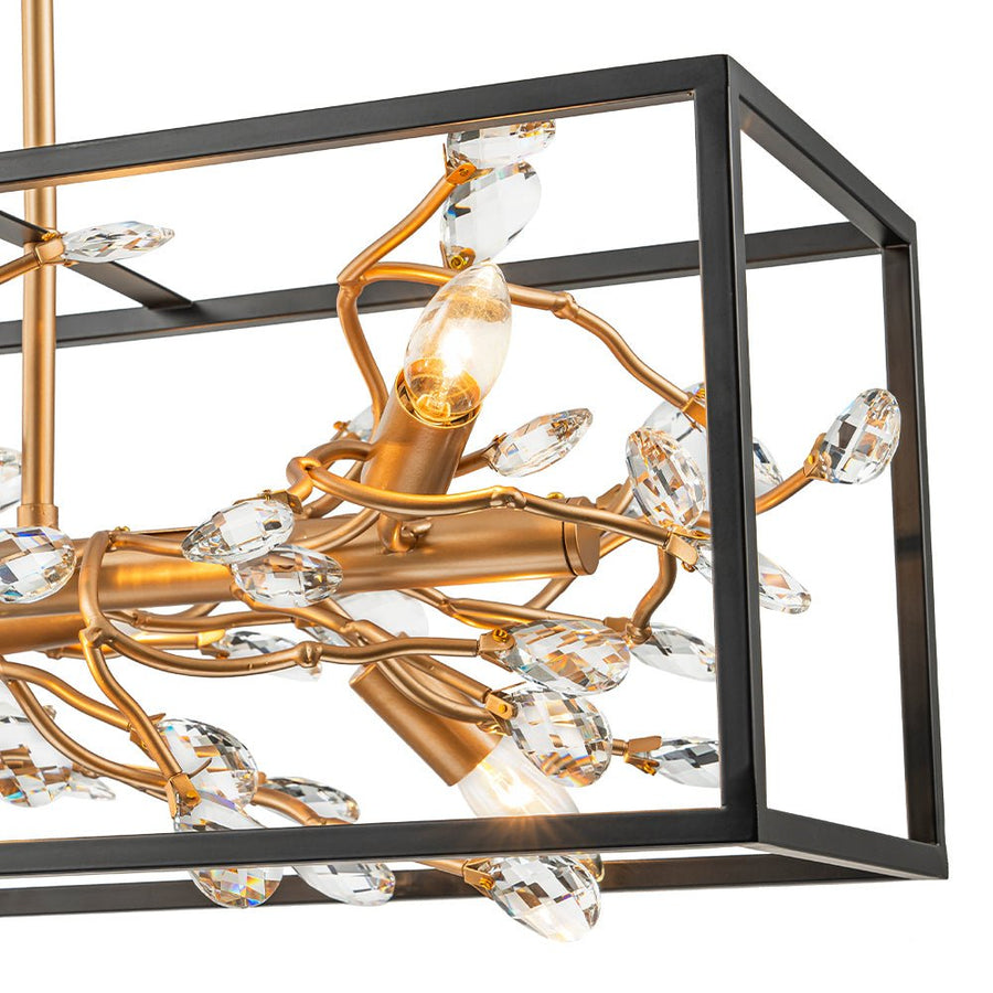 Farmhouze Light - Modern Gold Branch Crystal Black Rectangle Island Chandelier - Chandelier - Black + Gold - 