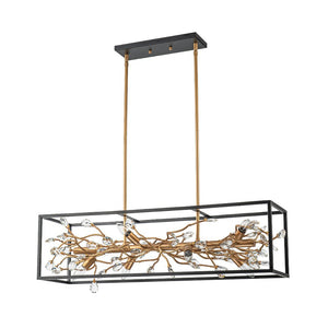 Farmhouze Light - Modern Gold Branch Crystal Black Rectangle Island Chandelier - Chandelier - Black + Gold - 