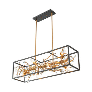 Farmhouze Light - Modern Gold Branch Crystal Black Rectangle Island Chandelier - Chandelier - Black + Gold - 