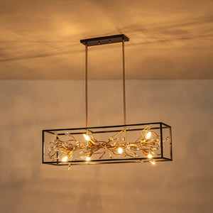 Farmhouze Light - Modern Gold Branch Crystal Black Rectangle Island Chandelier - Chandelier - Black + Gold - 