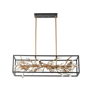 Farmhouze Light - Modern Gold Branch Crystal Black Rectangle Island Chandelier - Chandelier - Black + Gold - 