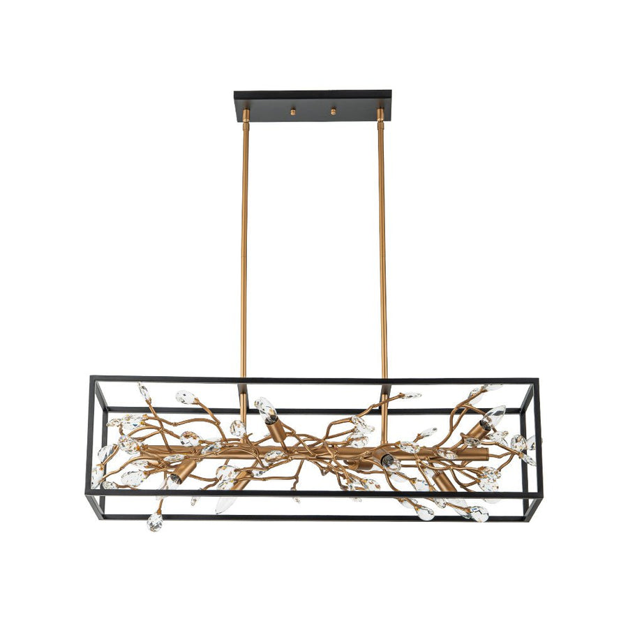 Farmhouze Light - Modern Gold Branch Crystal Black Rectangle Island Chandelier - Chandelier - Black + Gold - 