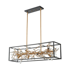 Farmhouze Light - Modern Gold Branch Crystal Black Rectangle Island Chandelier - Chandelier - Black + Gold - 