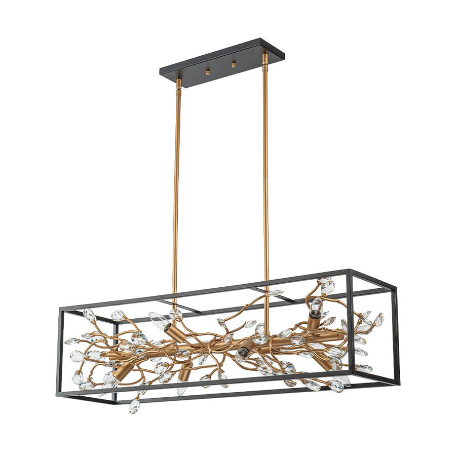 Farmhouze Light - Modern Gold Branch Crystal Black Rectangle Island Chandelier - Chandelier - Black + Gold - 