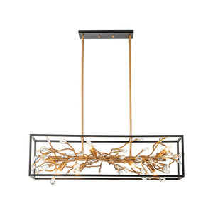 Farmhouze Light - Modern Gold Branch Crystal Black Rectangle Island Chandelier - Chandelier - Black + Gold - 